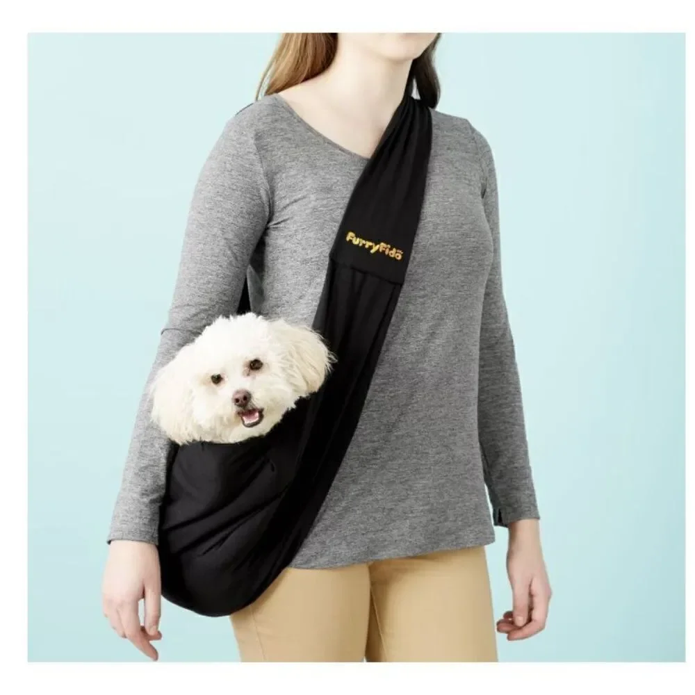 Furry Fido Hands-Free Reversible Design Pet Sling Tote Black Size Medium